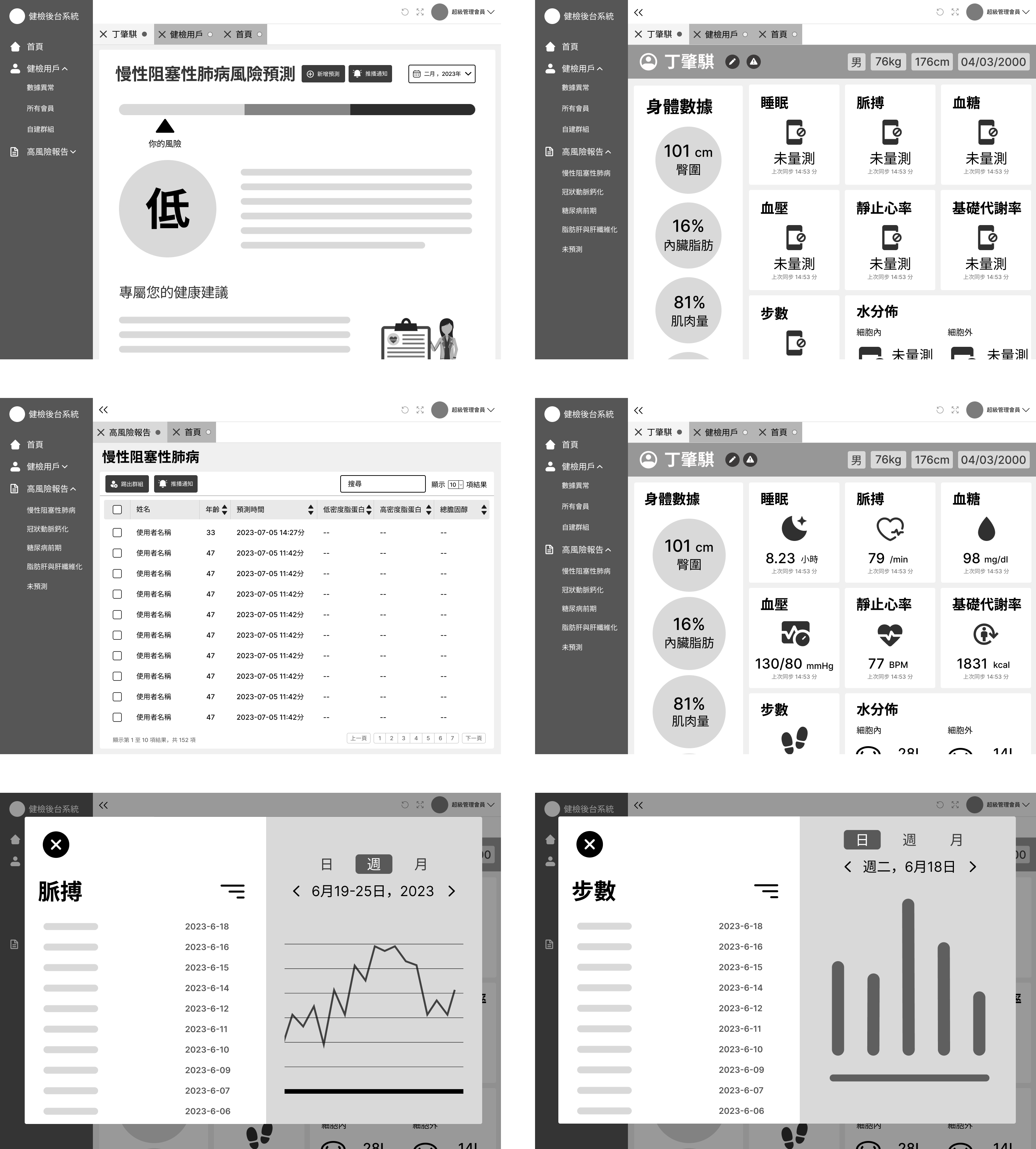 Web application wireframes